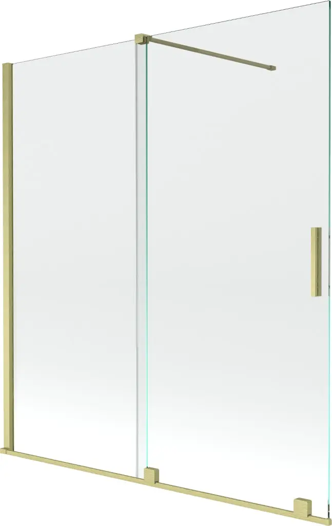 MEXEN/S Velar Dvoukřídlá posuvná vanová zástěna 150 x 150, transparent, zlatá kartáčovaná 896-150-000-01-55