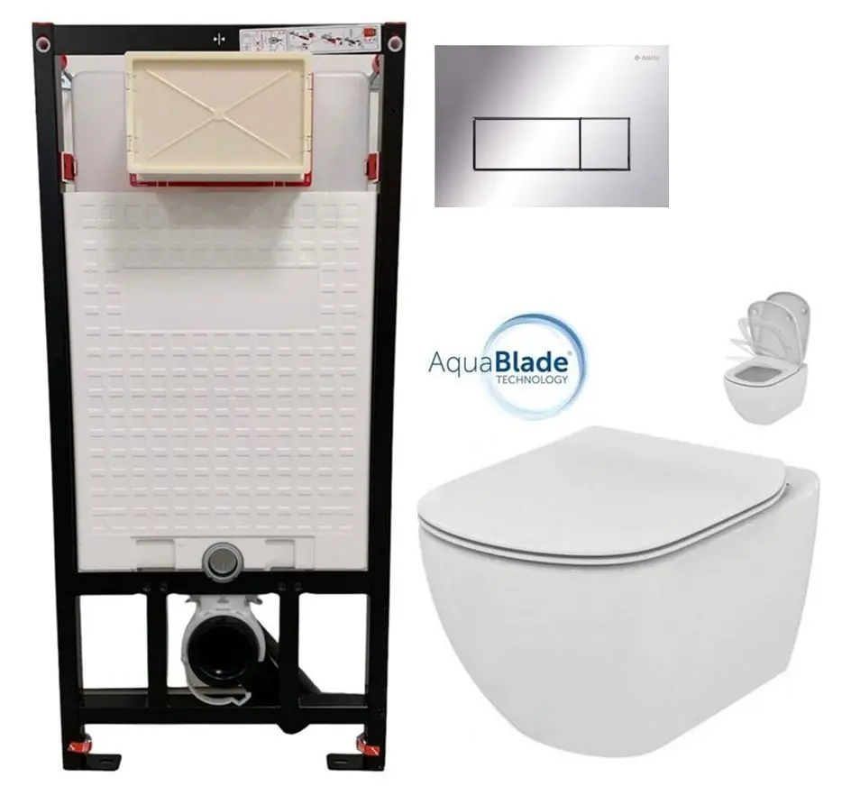 DEANTE Podomítkový rám, pro závěsné WC mísy + SLIM tlačítko chrom + WC Ideal Standard Tesi se sedátkem SoftClose, AquaBlade CST_WC01 051P TE1