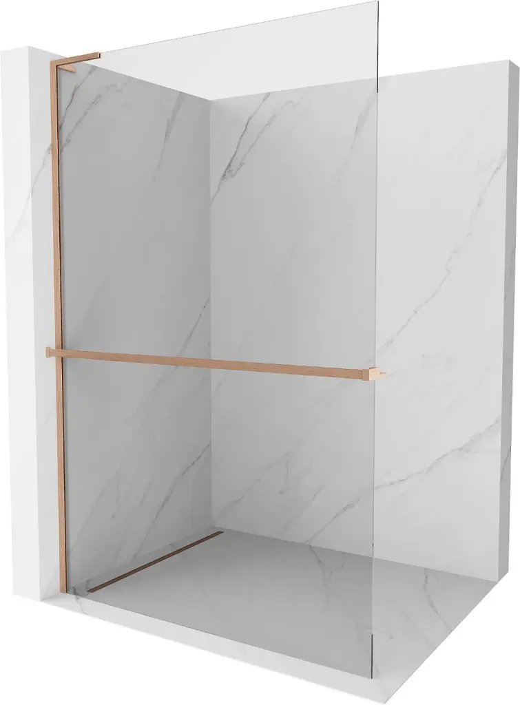 MEXEN/S Kioto+ L Sprchová zástěna WALK-IN s poličkou a držákem ručníků 95 x 200, transparent, měď kartáčovaná 800-095-123-65-00