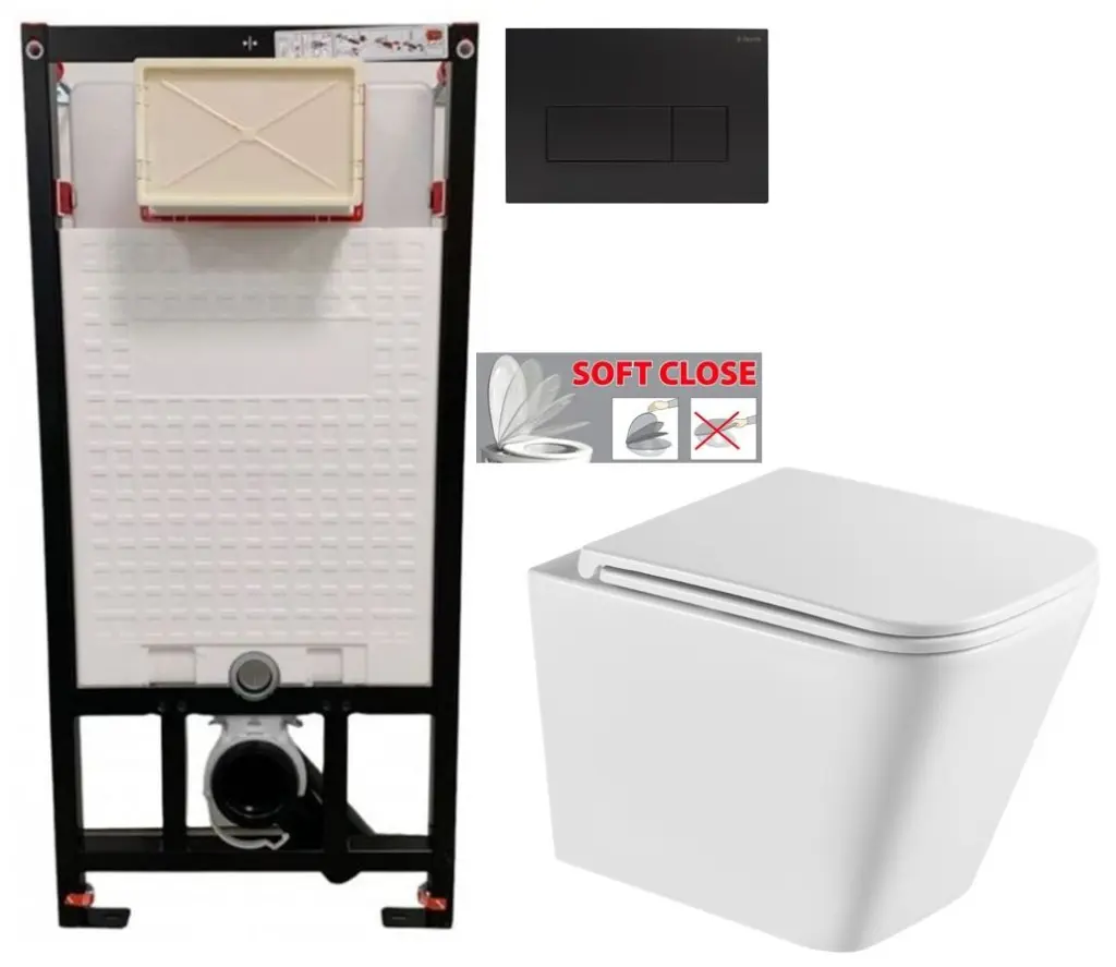 DEANTE Podomítkový rám, pro závěsné WC mísy + SLIM tlačítko černé + WC INVENA FLORINA /VÍROVÉ SPLACH/ WITH SOFT, včetně soft/close sedátka CST_WC01 N51P FL1