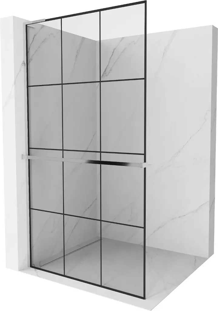 MEXEN/S Kioto+ L Sprchová zástěna WALK-IN s poličkou a držákem ručníků 100 x 200, černý vzor, chrom 800-100-123-01-77