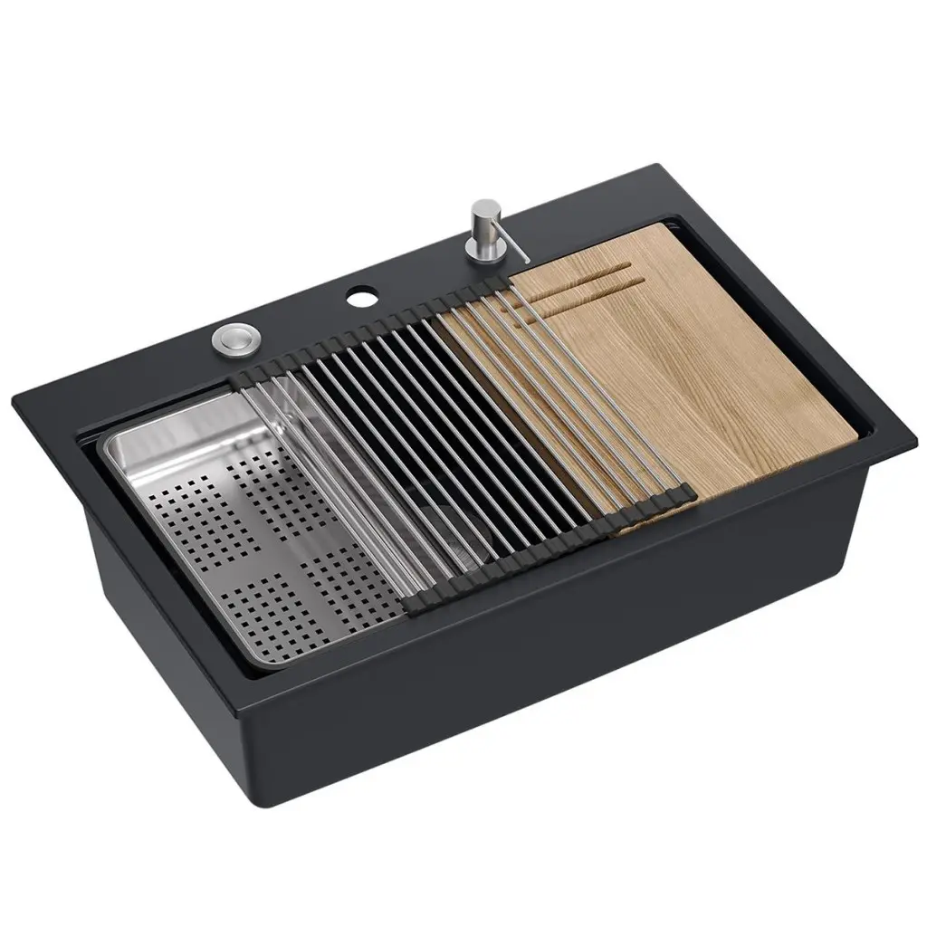 Quadron Granitový dřez MARC 110 WORKSTATION Black Zlaty HQM7650U7_PVDG1