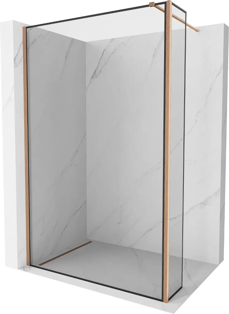 MEXEN/S Kioto Sprchová zástěna WALK-IN 120 x 40, černý vzor, měď kartáčovaná 800-120-212-65-70-040
