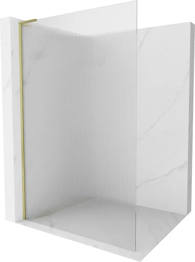 MEXEN/S Kioto L Sprchová zástěna WALK-IN 90 x 200, proužky, zlatá kartáčovaná 800-090-103-55-09