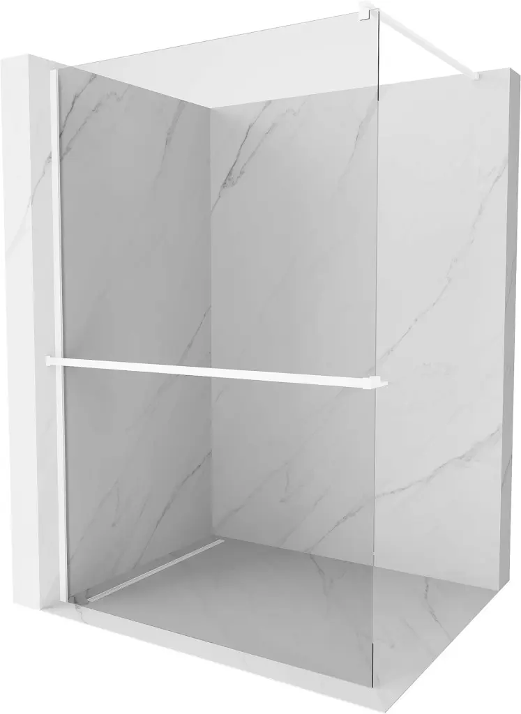 MEXEN/S Kioto+ Sprchová zástěna WALK-IN s poličkou a držákem ručníků 75 x 200, transparent, bílá 800-075-121-20-00