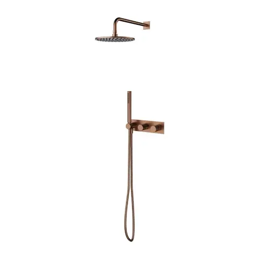 OMNIRES Contour - Sprchový set s baterií pod omítku, s tělesem, průměr 25 cm, kartáčovaná měď SYSCT10CPB