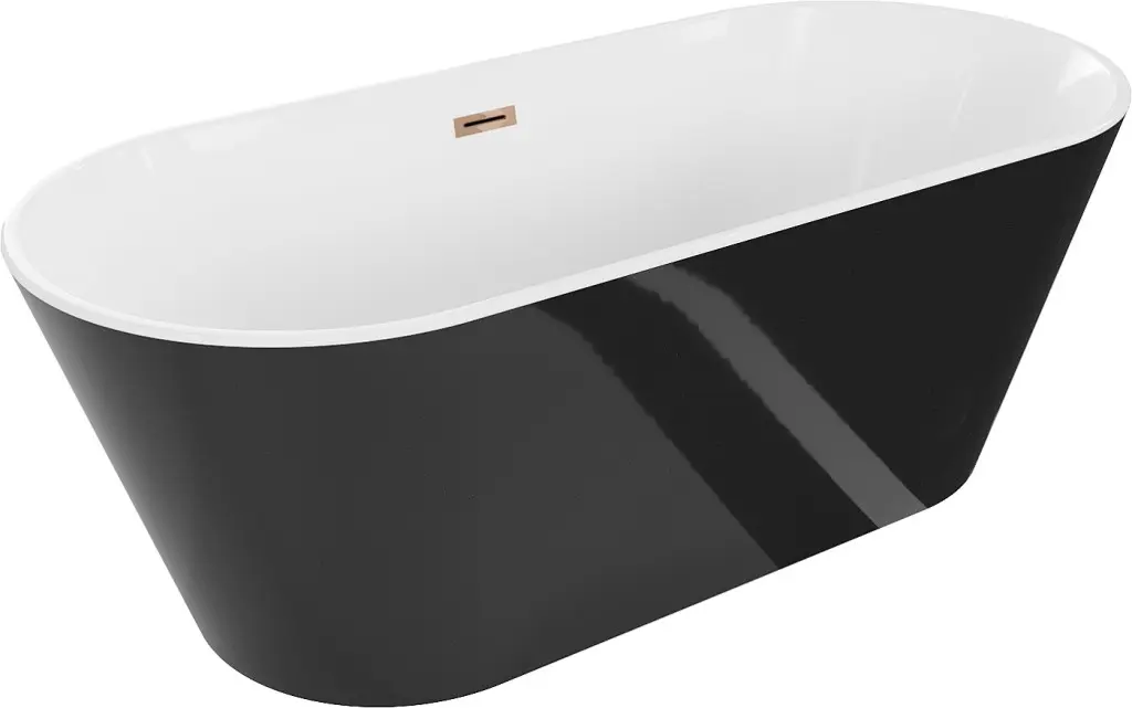 MEXEN/S Flavia volně stojící vana 150 x 75, bílá/černá, sifon a přepad růžové zlato 54031507575-60