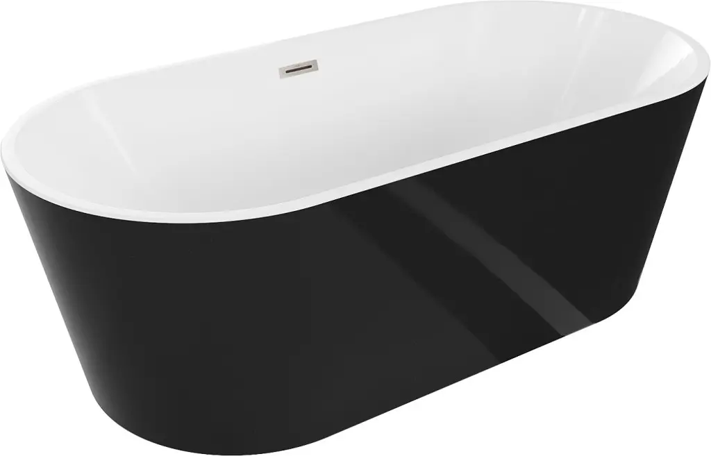 MEXEN/S Luna vana volně stojící 150 x 75, bílá/černá, sifon a přepad nikl kartáčovaná 52031507575-97