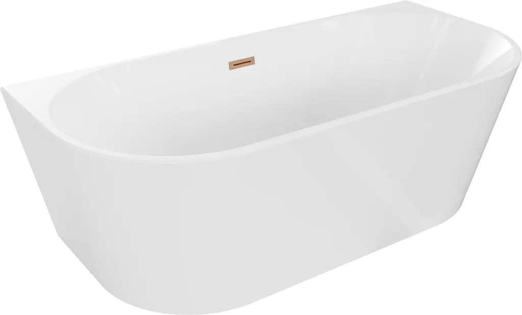 MEXEN/S Oval vana volně stojící nástěnná 160 x 80, bílá, sifon a přepad měď kartáčovaná 52671608000-65