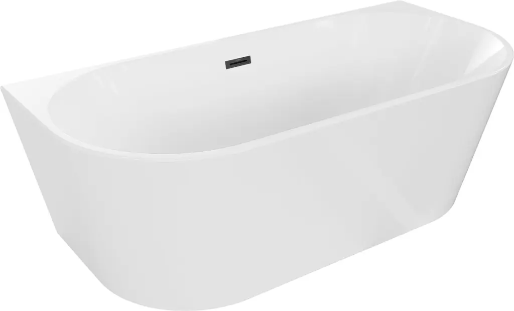 MEXEN/S Oval vana volně stojící nástěnná 160 x 80, bílá, sifon a přepad černá 52671608000-70