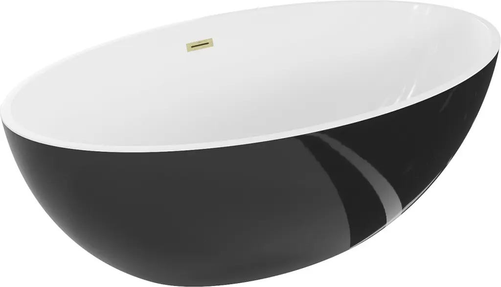 MEXEN/S Nike volně stojící vana 175 x 100, bílá/černá, sifon a přepad zlatá kartáčovaná 54071751075-55