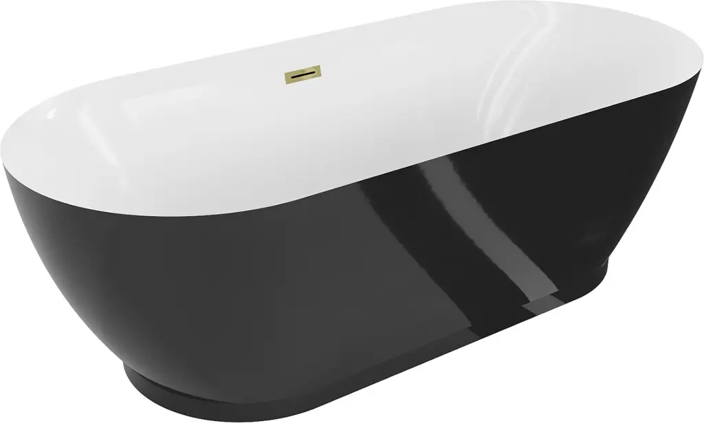 MEXEN/S Roxy volně stojící vana 180 x 85, bílá/černá, sifon a přepad zlatá 51201808575-50