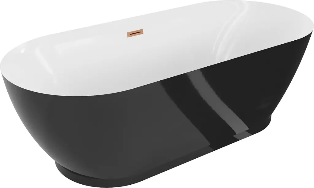 MEXEN/S Roxy volně stojící vana 180 x 85, bílá/černá, sifon a přepad měď kartáčovaná 51201808575-65