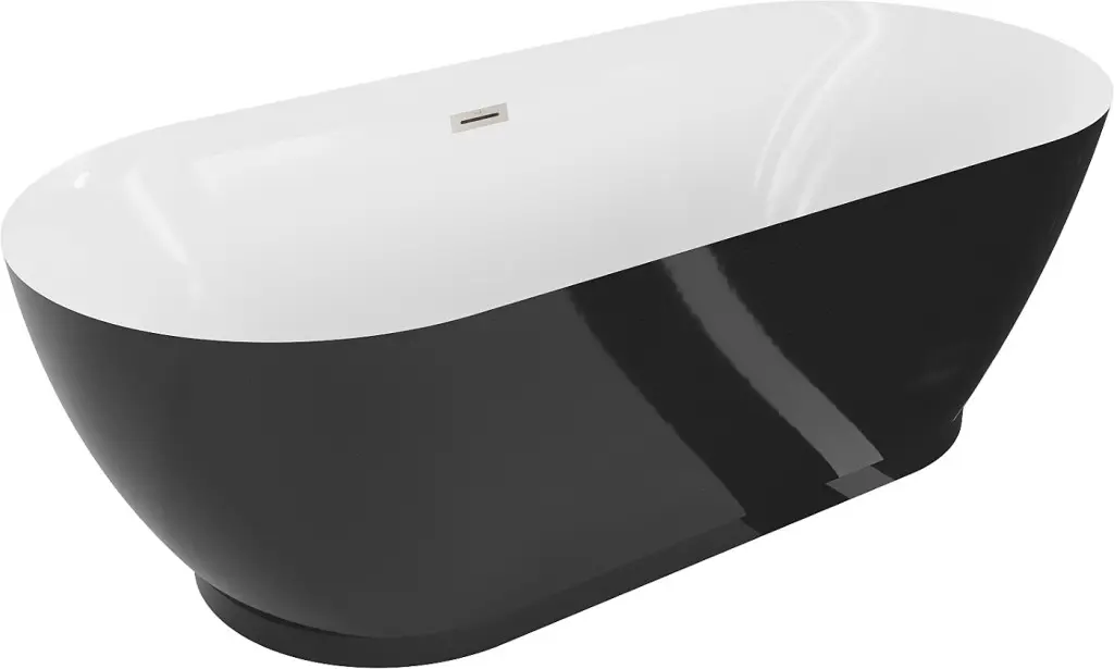 MEXEN/S Roxy volně stojící vana 180 x 85, bílá/černá, sifon a přepad nikl kartáčovaná 51201808575-97