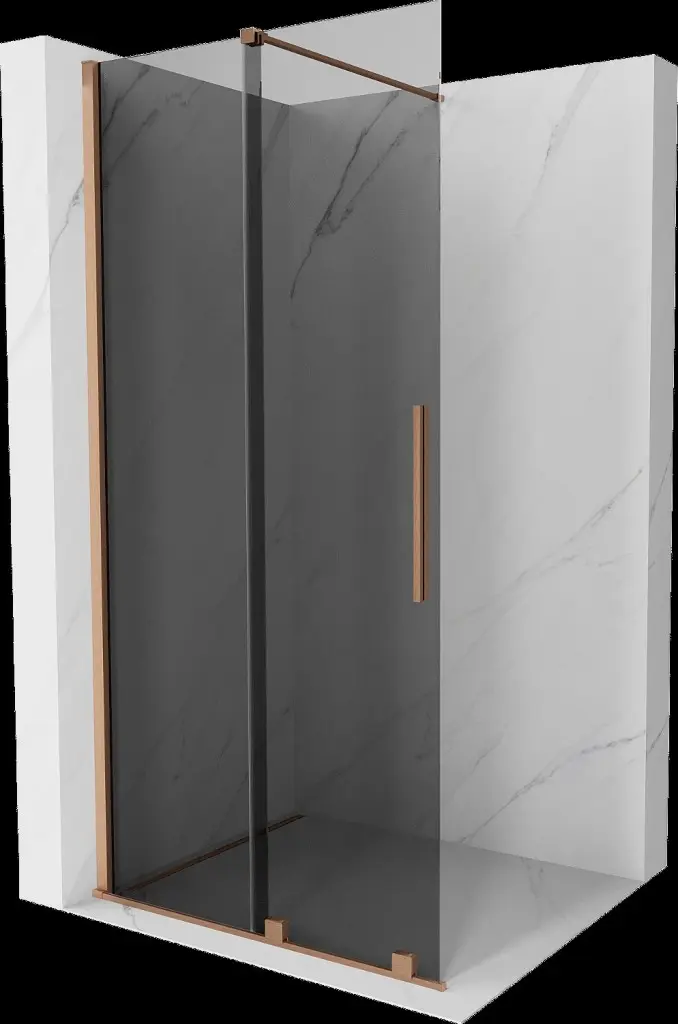 MEXEN/S Velar Sprchová zástěna posuvná Walk-in 70 x 200, grafit 8 mm, měď kartáčovaná 871-070-000-43-65