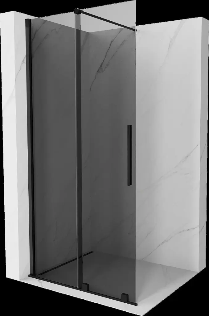 MEXEN/S Velar Sprchová zástěna posuvná Walk-in 120 x 200, grafit 8 mm, černá 871-120-000-43-70