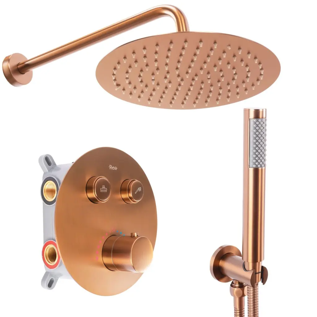 Sprchový set podomítkový s termostatem LUNGO měď kartáčovaná + BOX