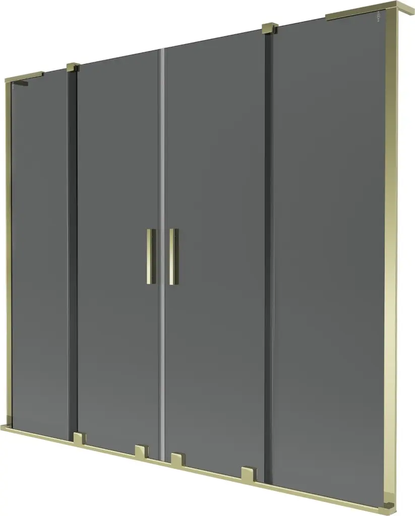 MEXEN/S Velar L Duo dvoukřídlá posuvná vanová zástěna 180 x 150, grafit, zlatá 896-180-003-42-50