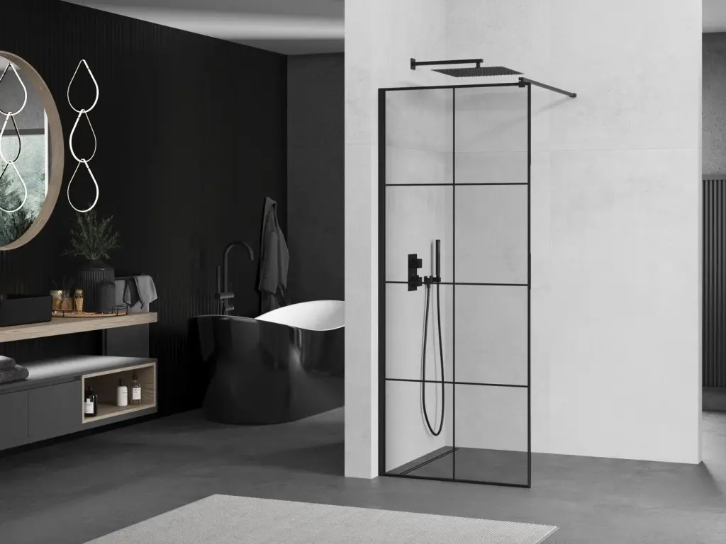 OLSEN SPA Walk-in sprchový kout ALBOX BLACK Barva rámu Černá, Rozměr A 80, Rozměr C 200, Směr zavírání Univerzální Levé / Pravé, Výplň Malované bezpečnostní sklo 8 mm OLBALBO80BC