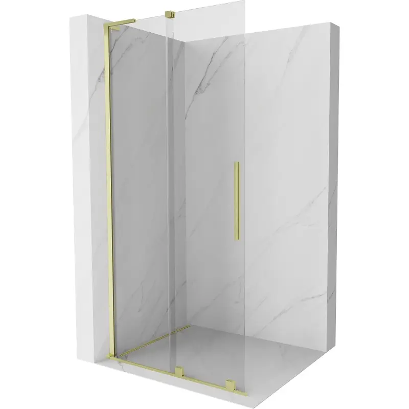 MEXEN/S Velar L Sprchová zástěna posuvná Walk-in 110 x 200, transparent 8 mm, zlato kartáčovaná 871-110-003-03-55