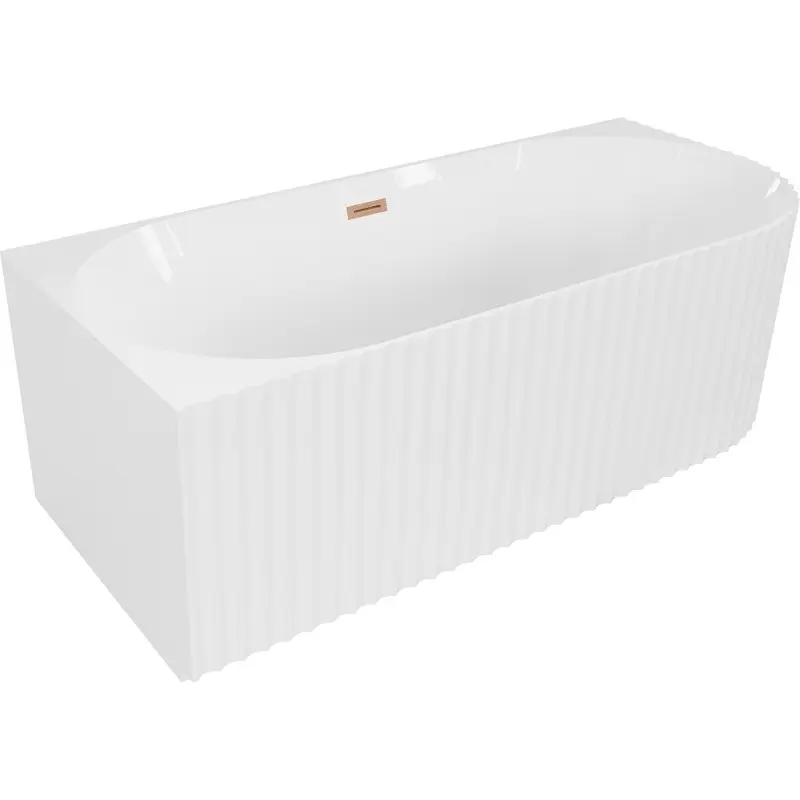 MEXEN/S Gia volně stojící rohová vana reliéf levá 150 x 75, bílá lesk, sifon a přepad měď kartáčovaná 52701507500L-65