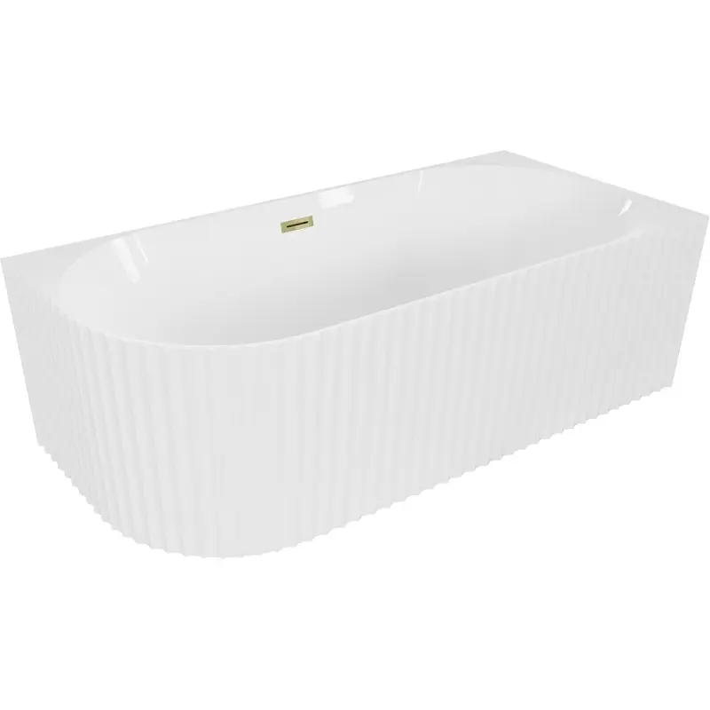 MEXEN/S Gia volně stojící rohová vana reliéf pravá 150 x 75, bílá lesk, sifon a přepad zlatá 52701507500P-50