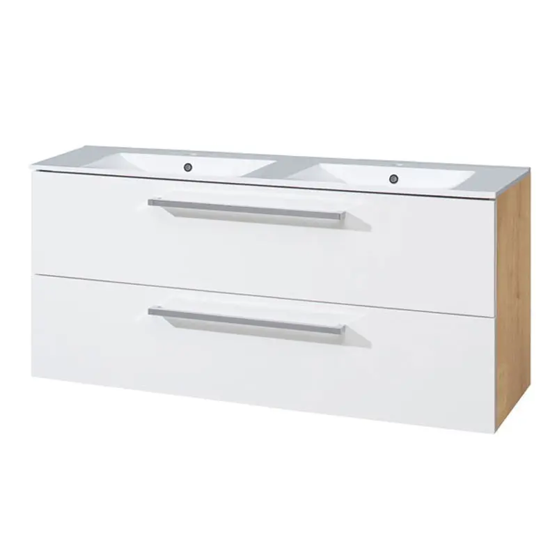 Mereo Bino, koupelnová skříňka s keramickým umyvadlem 121 cm, bílá/dub CN673
