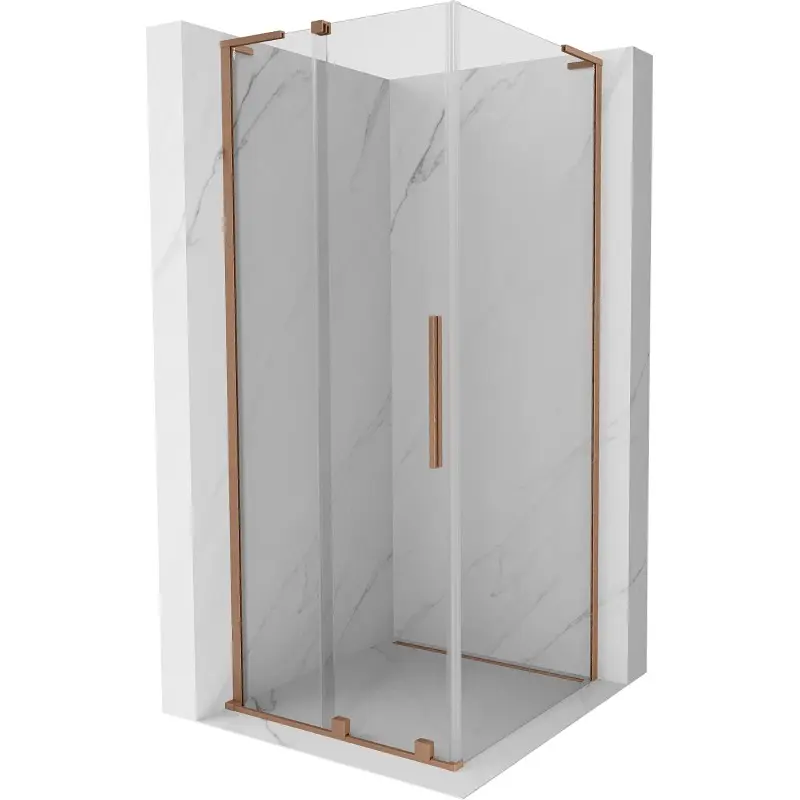 MEXEN/S Velar L sprchový kout, posuvné dveře 90 x 90, transparent, měď kartáčovaná 871-090-090-03-65