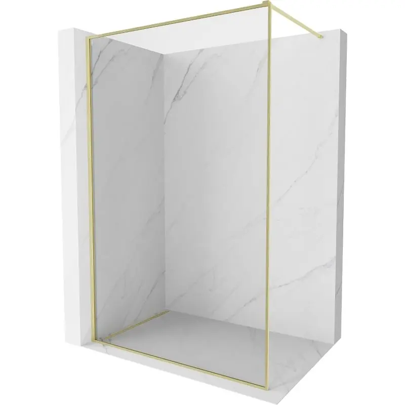 MEXEN/S Kioto-F Sprchová zástěna WALK-IN s rámem 140 x 202, transparent 8 mm, zlato kartáčovaná 800-140-104-55-00