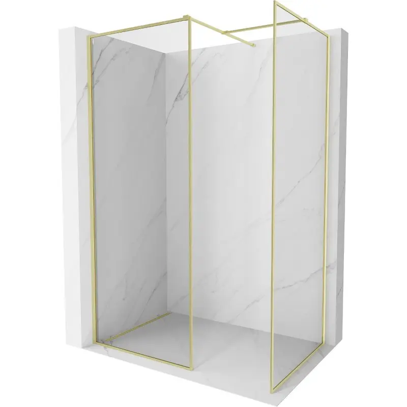 MEXEN/S Kioto-F Sprchová zástěna WALK-IN s rámem 160 x 120, transparent 8 mm, zlato kartáčovaná 800-160-202-04-55-120