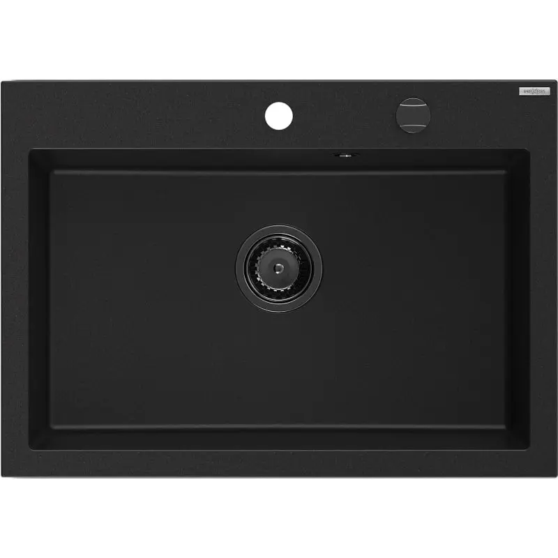 MEXEN/S Elix granitový dřez 1-miska 700 x 500 mm, černá, sifon černá 6526701005-77-B