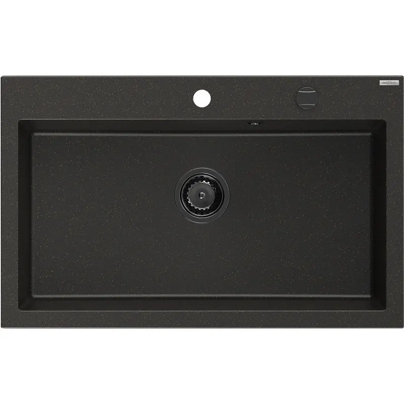 MEXEN/S Elix granitový dřez 1-miska 800 x 500 mm, černá/zlatá metalik, sifon černá 6527801005-75-B