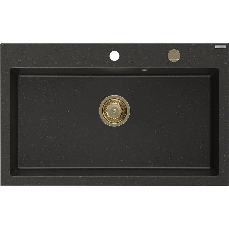 MEXEN/S Elix granitový dřez 1-miska 800 x 500 mm, černá/zlatá metalik, sifon zlatá 6527801005-75-G