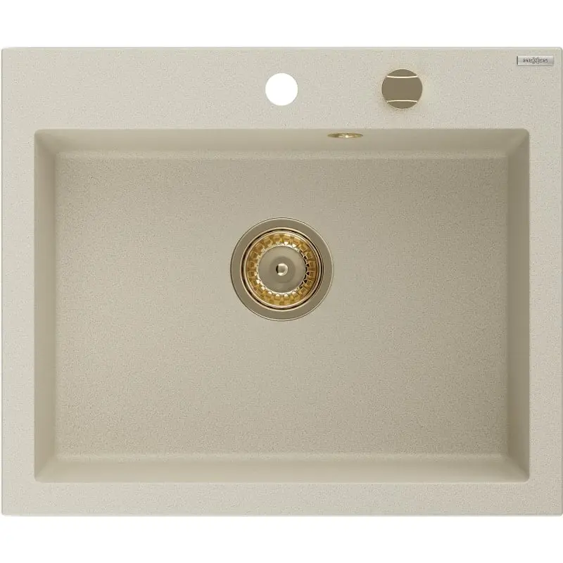 MEXEN/S Elix granitový dřez 1-miska 600 x 500 mm, béžový, sifon zlatá 6525601005-69-G