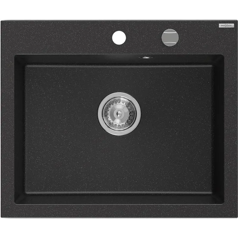 MEXEN Elix granitový dřez 1-miska 600 x 500 mm, černá/stříbrná metalik, sifon chrom 6525601005-73