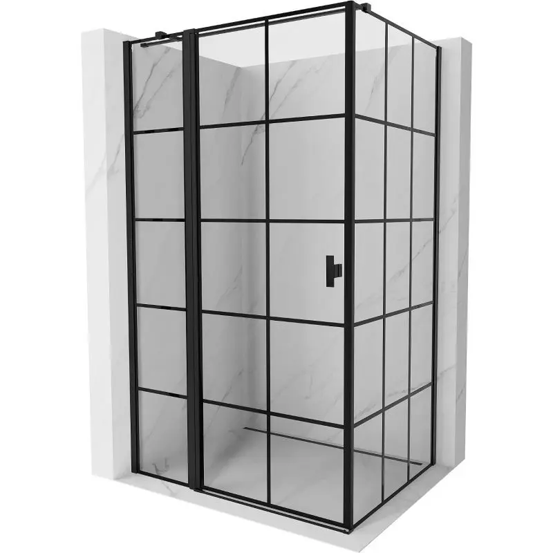 MEXEN/S Mist T sprchový kout dveře křídlové levá 85 x 75, černá dekor, černá 8A4T-085-075-70-77-L
