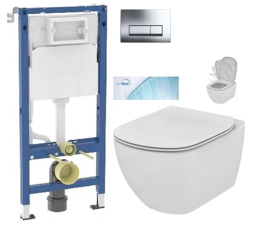 GEBERIT DuofixBasic s chromovým tlačítkem DELTA51 + WC Ideal Standard Tesi se sedátkem SoftClose, AquaBlade 458.103.00.2 51CR TE1