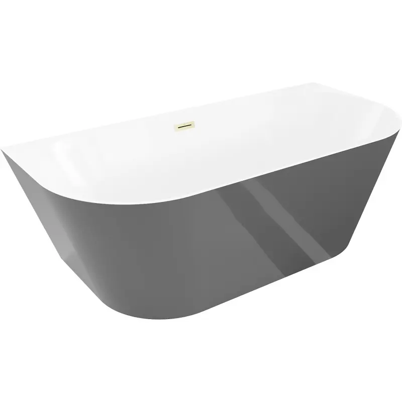 MEXEN/S Oval Sim volně stojící vana nástěnná 170 x 80, bílá/šedá, sifon a přepad zlatá kartáčovaná 52661708062-55