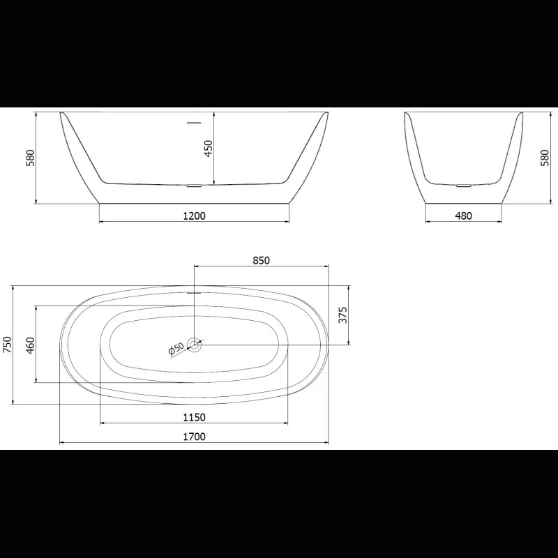 MEXEN/S Luvo Slim volně stojící vana 170 x 75, bílá, sifon a přepad měď kartáčovaná 52801707500-65