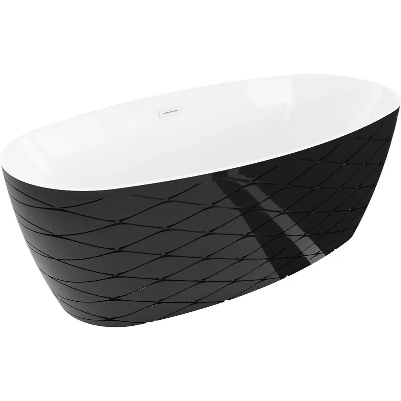 MEXEN/S Olea volně stojící vana vzor 170 x 80, bílá/černá, sifon a přepad bílá 52821708075-20
