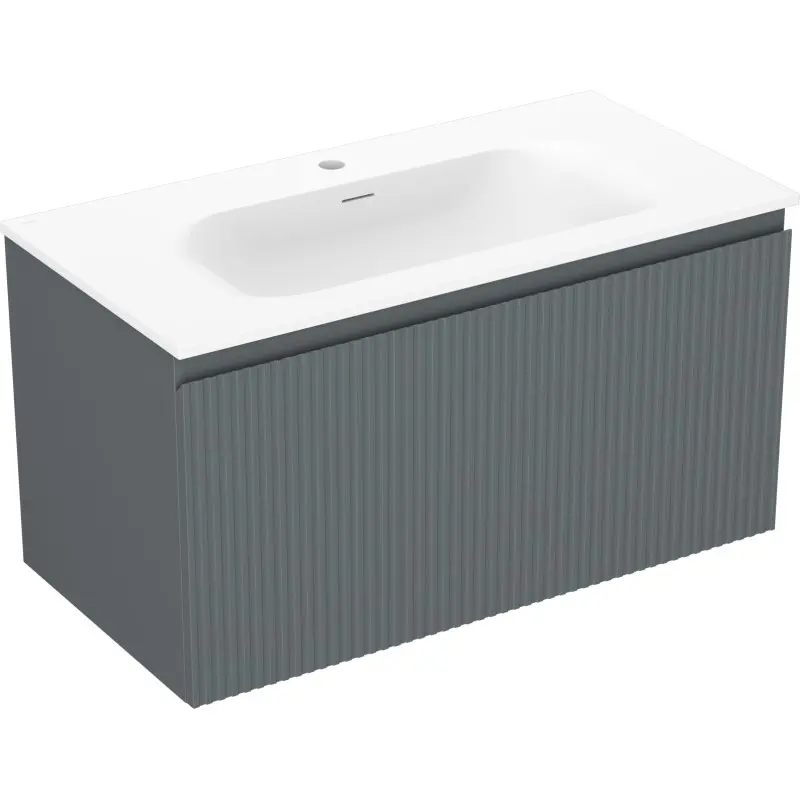MEXEN/S Rivel koupelnová skříňka 90 cm s umyvadlem Vela, 1 šuplík, reliéf , grafit mat/bílá mat 91A20-09047-1-BF66-W23M01