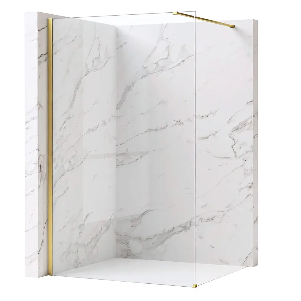 Bezrámová sprchová zástěna REA FLEXI GOLD BRUSH 100 cm, zlatá kartáčovaná/transparent - bez vaničky