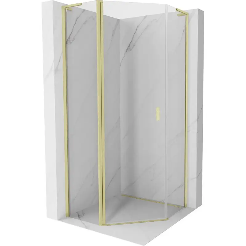 MEXEN/S Mist L sprchový kout pětiboký křídlový 90 x 90, transparent, zlato kartáčovaná 8A8L-090-090-55-00