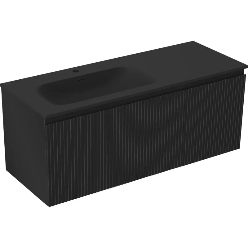 MEXEN/S Rivel koupelnová skříňka 120 cm s umyvadlem Vela levá, 1S, 1D, reliéf, černá mat 91A23-12047-3-BBFF71-W23L71