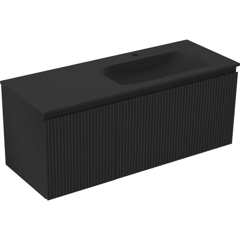 MEXEN/S Rivel koupelnová skříňka 120 cm s umyvadlem Vela pravá, 1S, 1D, reliéf, černá mat 91A23-12047-3-BBFF71-W23P71