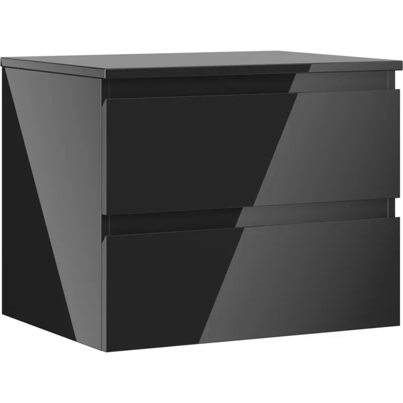 MEXEN/S Orio koupelnová skříňka pod umyvadlo 60 cm s deskou, 2 zásuvky, černá lesk 91A10-06047-2-BFFC70