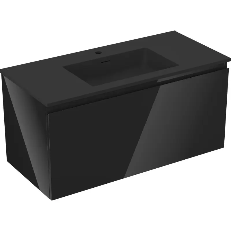 MEXEN/S Orio koupelnová skříňka 100 cm s umyvadlem Otis, 1 šuplík, černá lesk/černá mat 91A10-10047-1-BF70-W18M71