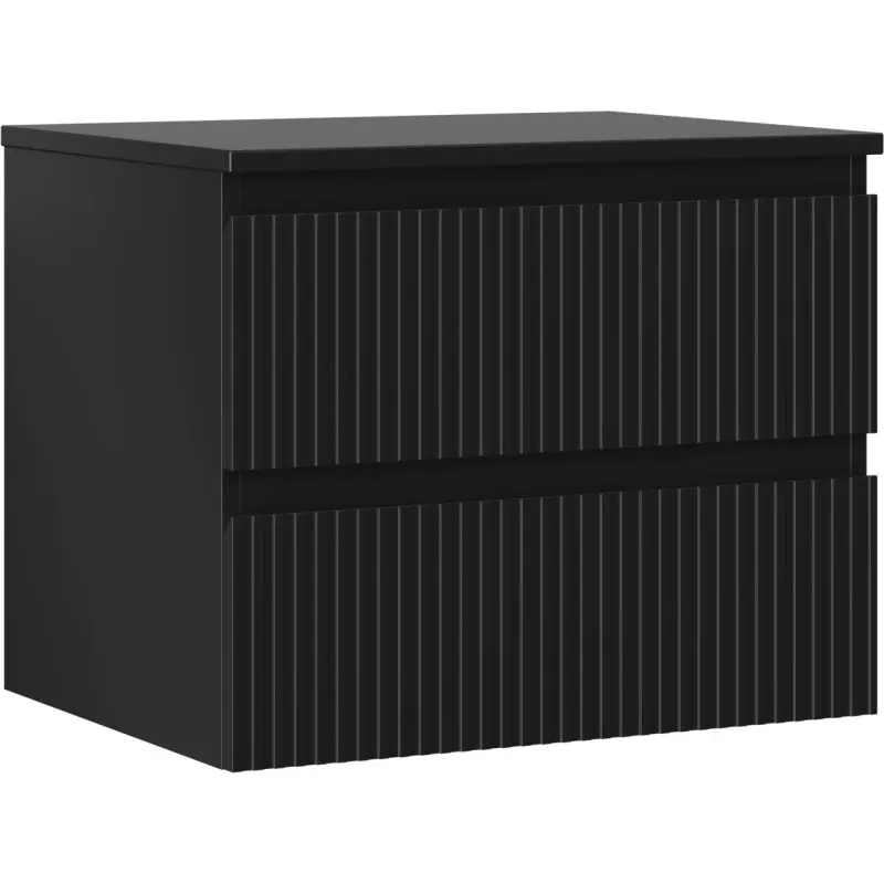 MEXEN/S Rivel koupelnová skříňka pod umyvadlo 60 cm s deskou, 2 zásuvky, reliéf , černá mat 91A20-06047-2-BFFC71