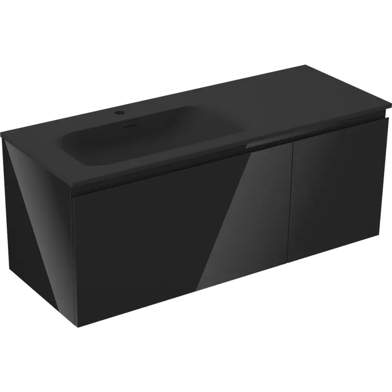 MEXEN/S Orio koupelnová skříňka 120 cm s umyvadlem Vela levá, 1S, 1D, černá lesk/černá mat 91A13-12047-3-BBFF70-W23L71