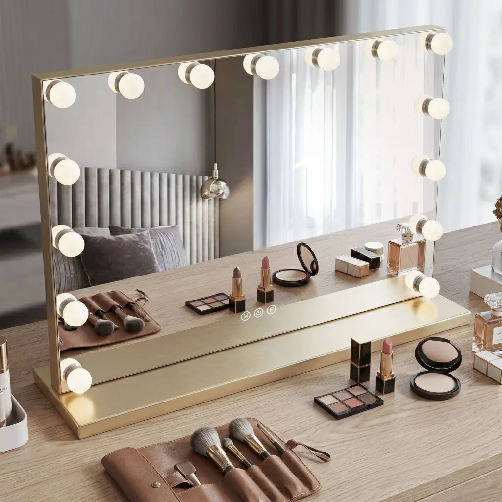 REA Zrcadlo LED HOLLYWOOD L.Gold 80x60 HOM-12015